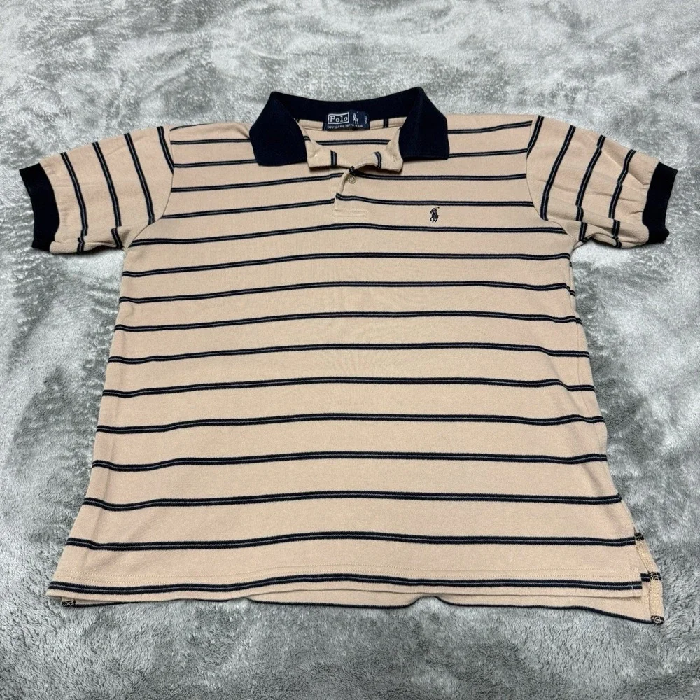Vintage Polo Ralph Lauren Shirt Mens Small Beige Blue Striped